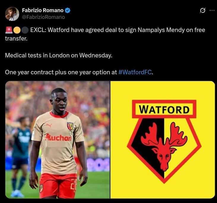 九游体育-罗马诺：沃特福德将签下自由球员南帕里斯-门迪，周三完成体检